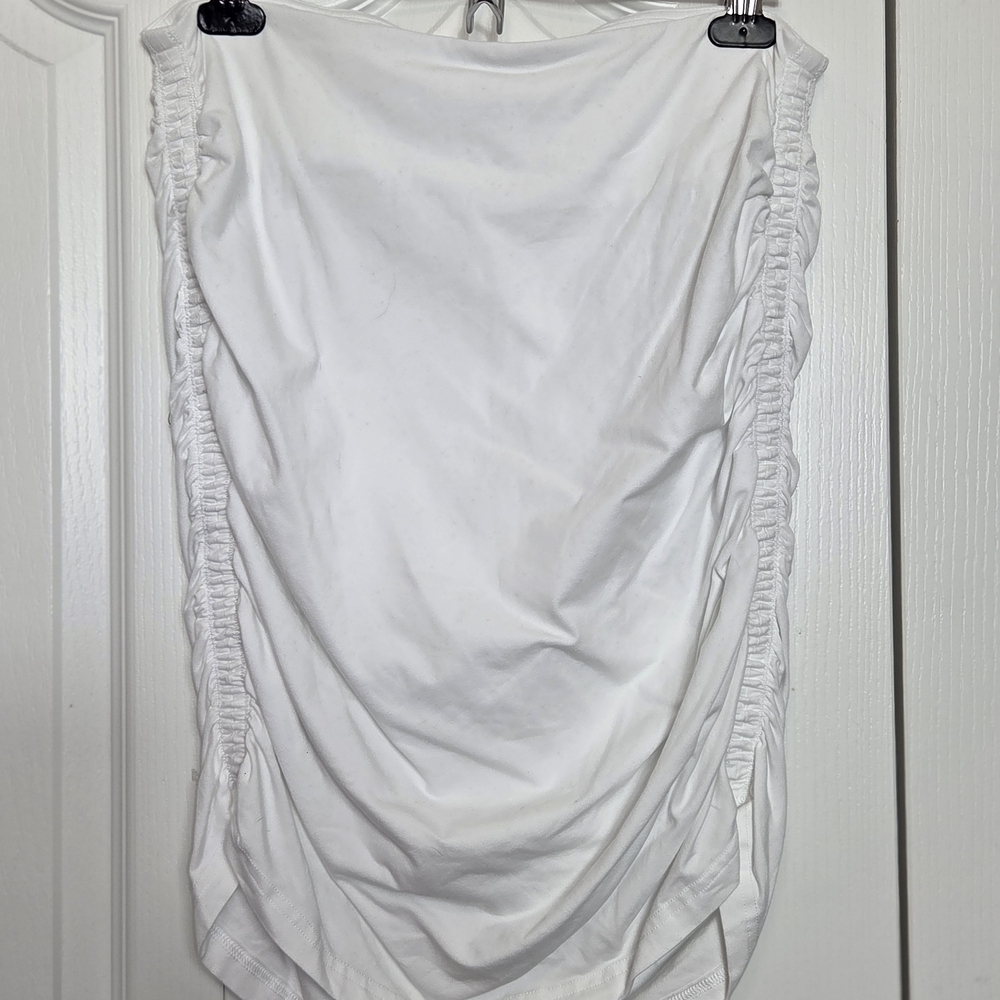 TNA White Ruched Midi Skirt